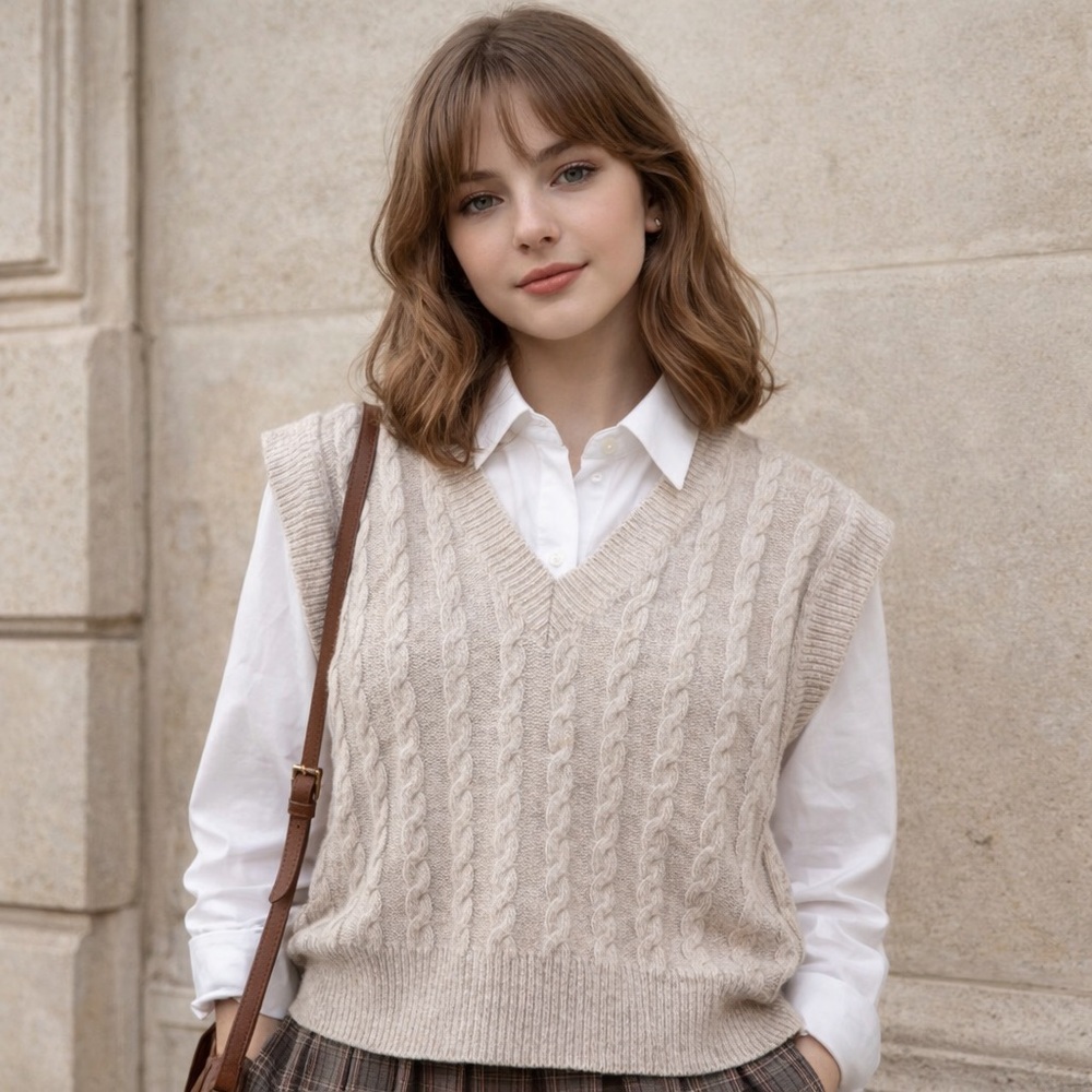 Oatmeal Cable Knit Sweater Vest